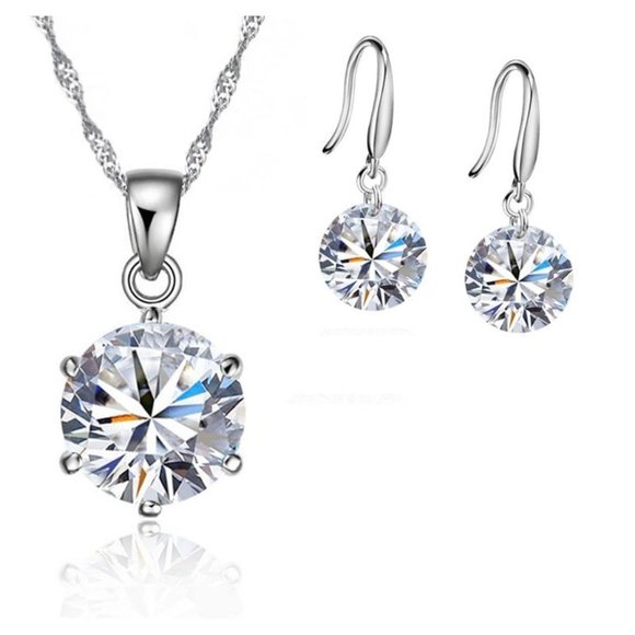 Jewelry - 💎 Stud Drop Necklace Pendant Earrings 925 Sterling Silver Set Gift